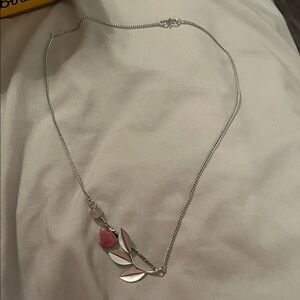 Elegant Silver and Pink Leaf Necklace‎